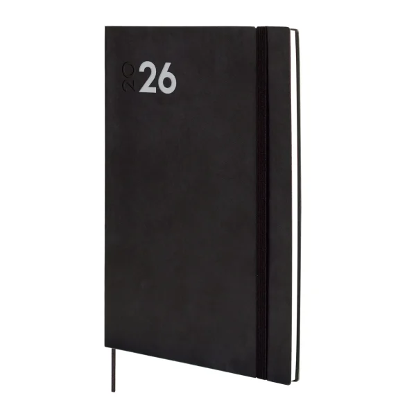 Finocam Dynamic Mara Agenda Profesional en Catalan - Anual 2026 - Tapa Blanda - Cierre con Goma Elastica - Formato Y11 - 169x11x245mm - Semana Vista en Vertical - Color Negro