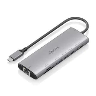 Aisens USB-C Dock 7 en 1 - USB-C a 1xHDMI - 1xRJ45 - 1xUSB-A 10G - 2xUSB-C 10G - 1xSD - 1xMicroSD - 20cm - Color Gris