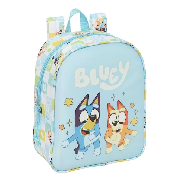 Safta Bluey Ready Mochila Guarderia - 6L - Cremallera - Asa de Mano - Tarjeta de Identificacion Personal - Adaptable a Carrito - 22x27x10cm - Color Azul Pastel