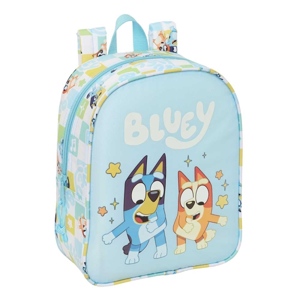 Safta Bluey Ready Mochila Guarderia - 6L - Cremallera - Asa de Mano - Tarjeta de Identificacion Personal - Adaptable a Carrito - 22x27x10cm - Color Azul Pastel