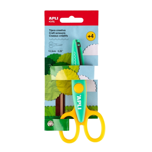 Apli Kids Tijera Escolar Creativa 13.5cm - Corte Dentado - Color Verde/Amarillo