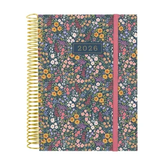 Finocam Design Collection Agenda de Espiral - Anual 2026 - Tapa Ligera - Formato E10 - 172x29x212mm - 1 Dia por Pagina - Tematica de Flores