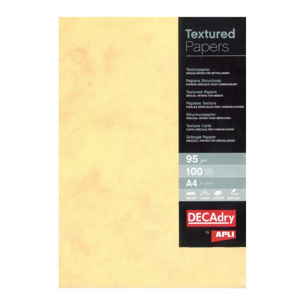 Apli Pack de 100 Hojas de Papel Textura Marmol - Ideal para Impresiones Especiales - Compatible con Impresoras Inkjet, Laser y Fotocopiadoras - Color Marmol Dorado