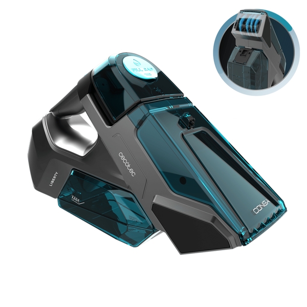 Cecotec Conga Motorhand Carpet and Spot Clean 2000 Aspirador de Mano para Tapiceria - 90W - Autonomia 25min - Cepillo Motorizado - Spray para Manchas - Doble Deposito - Color Negro y Azul