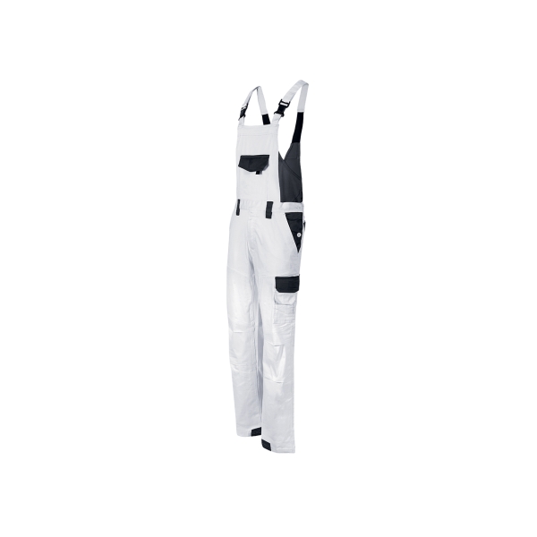 Upower Kalamata Peto de Trabajo Resistente - Talla 2XL - Algodon Stretch, Multiples Bolsillos, Tirantes Ajustables, Rodillas Preformadas, Refuerzos Antidesgaste, Facil de Lavar - Color Blanc