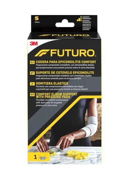 Futuro Comfort Codera para Epicondilitis - Talla S (22.9 - 25.4cm) - Transpirable - Elastico - Anatomico - Color Gris