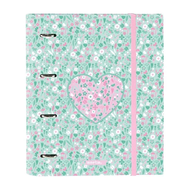 Safta Cuore Carpeta con 4 Anillas 35mm - Tapas Duras Forradas - Recambio 100 Hojas - Cuadriculas 5x5mm - Cierre Elastico - Incluye Separadores - 270x35x320mm - Color Turquesa