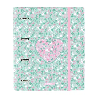 Safta Cuore Carpeta con 4 Anillas 35mm - Tapas Duras Forradas - Recambio 100 Hojas - Cuadriculas 5x5mm - Cierre Elastico - Incluye Separadores - 270x35x320mm - Color Turquesa
