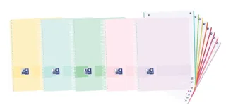 Oxford Europeanbook 8 Live & Go Cuaderno Espiral Formato A4+ Cuadriculado 5x5mm - 160 Hojas Microperforadas con 4 Taladros - Tapa de Plastico - 8 Bandas de Color - Colores Pastel Surtidos ·