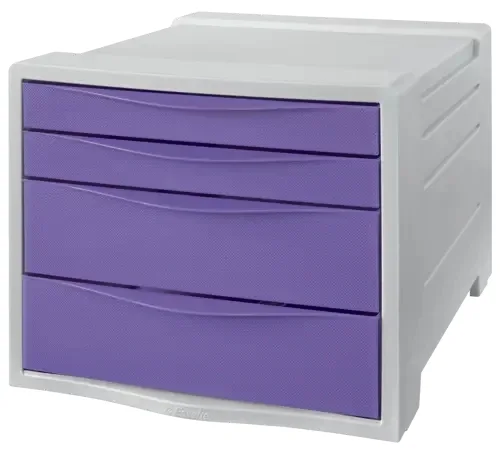 Esselte Colour'Breeze Buc de 4 Cajones - 2 Medidas de Cajon - Deslizamiento Suave - Base con Goma Antideslizante - Color Gris/Lavanda