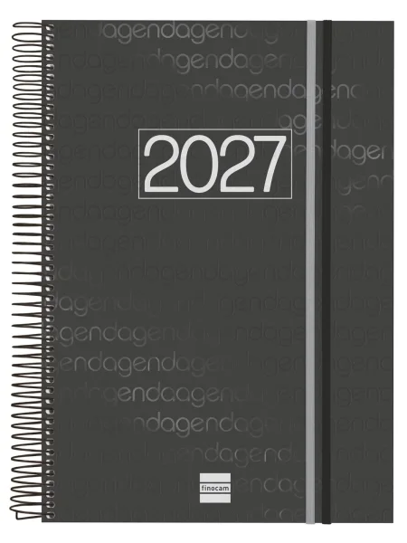 Finocam Espiral Basics Year Agenda - Anual 2027 - 1 Dia por Pagina - Formato E40 - 210x297mm - Espiral - Tapa de Polipropileno - Esquinas Microperforadas - Papel de 70g/m2 - Color Negro