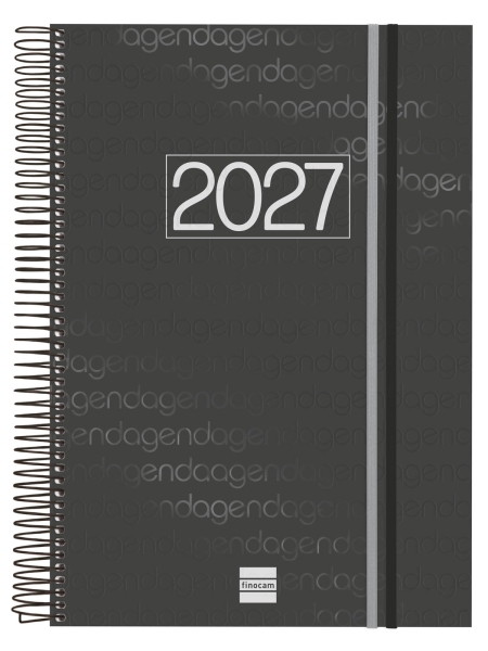 Finocam Espiral Basics Year Agenda - Anual 2027 - 1 Dia por Pagina - Formato E40 - 210x297mm - Espiral - Tapa de Polipropileno - Esquinas Microperforadas - Papel de 70g/m2 - Color Negro