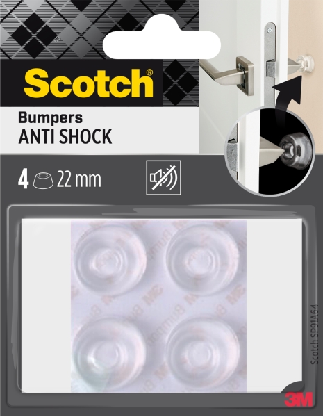 Scotch Pack de 4 Almohadillas Adhesivas Antichoque para Paredes - Diametro de 22mm - Color Transparente