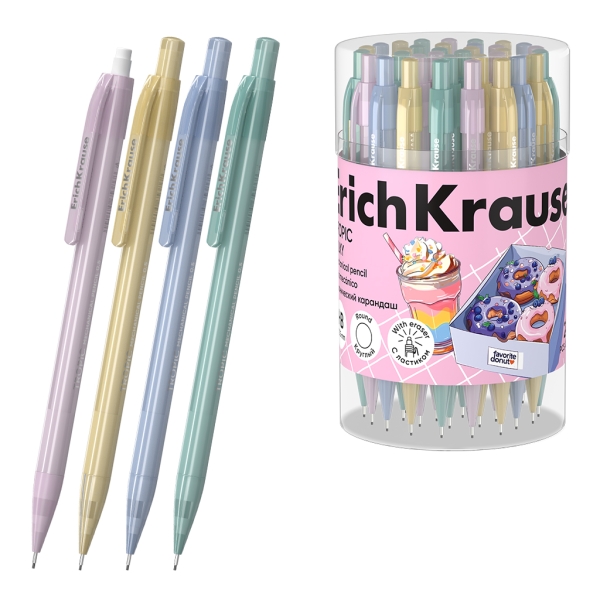ErichKrause Tropic Milky Portaminas - Mina HB de 0.5mm - Goma de Borrar Integrada - Ergonomico - Colores Surtidos · Pack de 24 uds.