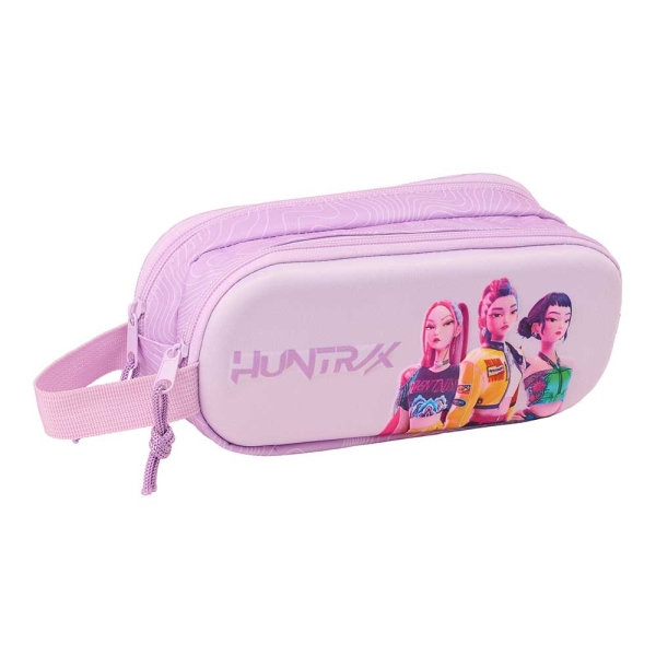 Safta K-Pop Demon Hunters Iconic Portatodo 3D - 2 Compartimentos con Cremallera - Asa Lateral - Capacidad 1L - 21x8x6cm - Color Lavanda