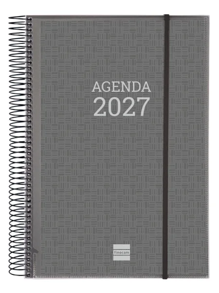 Finocam Espiral Basics Personalizable Agenda - Anual 2027 - 1 Dia por Pagina - Formato E40 - 210x297mm - Espiral - Tapa de Polipropileno - Esquinas Microperforadas - Papel de 70g/m2 - Color Gris