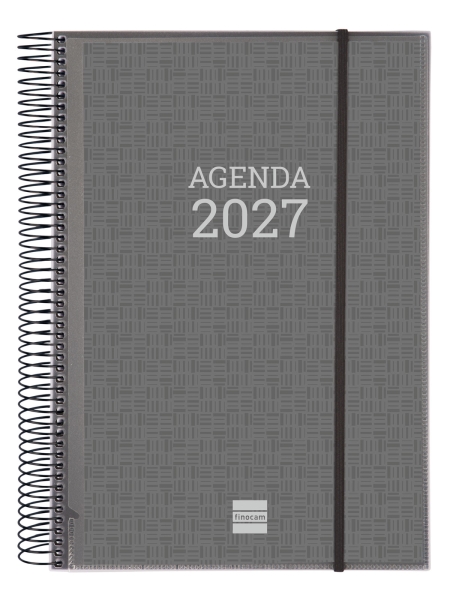 Finocam Espiral Basics Personalizable Agenda - Anual 2027 - 1 Dia por Pagina - Formato E40 - 210x297mm - Espiral - Tapa de Polipropileno - Esquinas Microperforadas - Papel de 70g/m2 - Color Gris