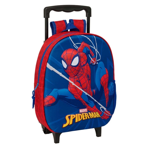 Safta Spider-Man Mochila con Carro - Portabotellas - Hombreras Acolchadas - Asa de Mano - 27x33x10cm - Color Rojo y Azul