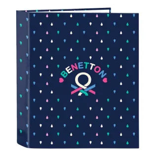 Safta Benetton Drop Carpeta con 4 Anillas 40mm - Tapas Duras Forradas - Formato Folio - 270x60x330mm - Color Azul Oscuro