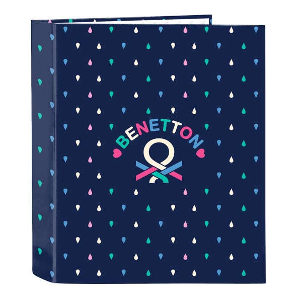 Safta Benetton Drop Carpeta con 4 Anillas 40mm - Tapas Duras Forradas - Formato Folio - 270x60x330mm - Color Azul Oscuro