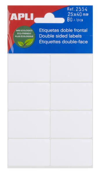 Apli Etiquetas Doble Frontal Blancas 25.0 x 40.0mm