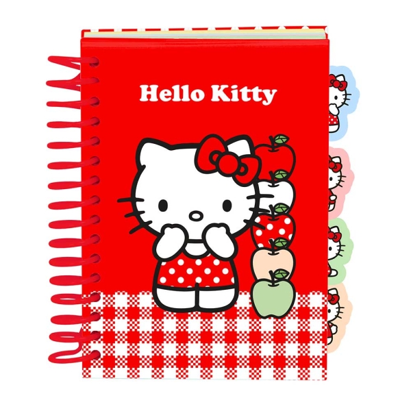Safta Hello Kitty Bloc de Notas - Formato A6 - 80 Hojas de 80 g/m2 - Espiral - Tapas Duras - 4 Separadores Interiores - 10.5x14.8cm - Color Rojo y Blanco