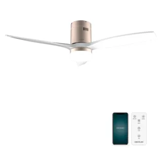 Cecotec EnergySilence Aero 5600 Aqua GoldWhite Connected Ventilador de Techo con 3 Aspas y Luz - 40W - Diametro de 52" - LED de 20W - Wi-Fi - IP44 - Temporizador - Modo Invierno - Color Blan