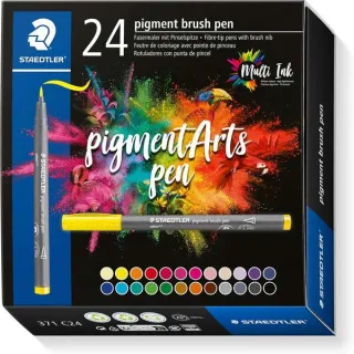 Staedtler 371 Pack de 24 Rotuladores Punta de Pincel Suave - Colores Vivos y Brillantes - No Amarillea con el Paso del Tiempo - Nueva Tinta Multi Ink - Pigmentos de Primera Calidad - Colores