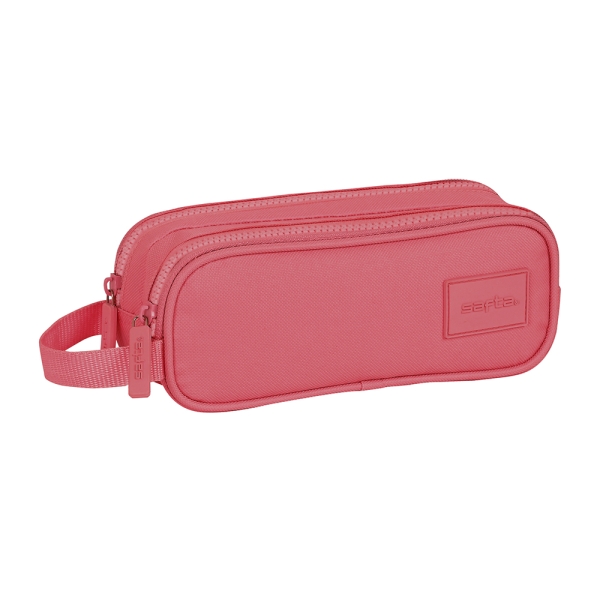 Safta Basic Portatodo - 2 Compartimentos con Cremalleras - Asa Lateral - 1L - 210x60x80mm - Color Rosa