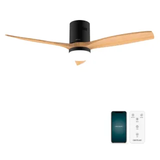 Cecotec EnergySilence Aero 5600 Aqua Black and WhiteWood Connected Ventilador de Techo con 3 Aspas y Luz LED - 40W - Diametro 52" - WiFi - Proteccion IP44 - Temporizador - 6 Velocidades - Co