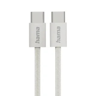 Hama Fabric Cable USB-C Macho - Potencia Maxima 60W - Longitud 1m - Nailon - Velocidad hasta 480Mbps - Blindado - Color Beige