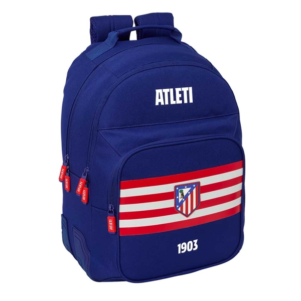 Safta Atletico de Madrid Mochila - Adaptable a Carro - Bolsillo Frontal - Portabotellas - Cremallera con Doble Tirador - Asa de Mano - Hombreras y Espalda Acolchada - 32x42x15cm - Color Azul Marino