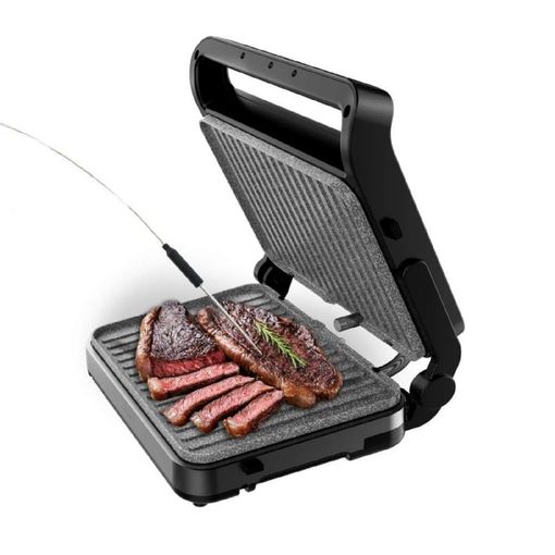 Cecotec Rock'nGrill 2000 PerfectCook Parrilla Electrica con Sonda de Temperatura Inteligente - 2000W - Placas Desmontables - Acabado en Acero Inoxidable - Bandeja Recogegrasas - 30x23cm - Co