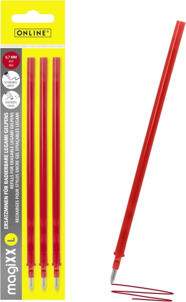 Online MagiXX L Pack de 3 Recambios de Tinta Gel Borrable - Trazo de 0.7mm - Color Rojo