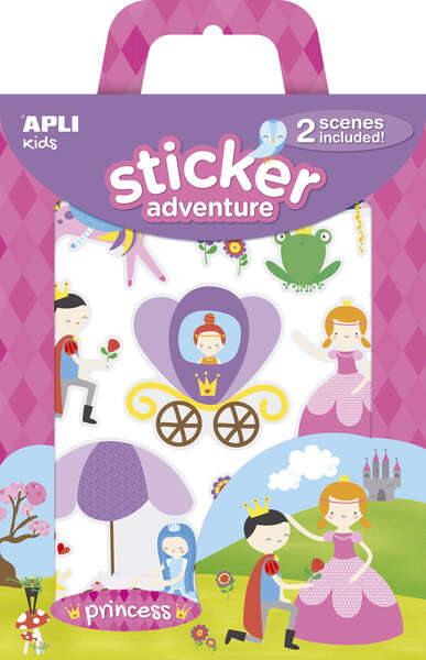 Apli Sticker Adventures Pack de 39 Pegatinas de Papel Tematica Princesas - 2 Escenarios 45x20cm - Formato Reducido con Cajita Asa - Ideal para Niños a Partir de 3 Años · Pack de 2 uds.