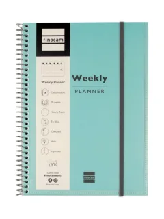 Finocam My Time Agenda sin Fechar - Semana Vista Vertical - Formato E10 - 155x212mm - Tapas de Polipropileno - Papel de 80g/m2 - Espiral de Plastico - Cierre con Goma - Color Turquesa