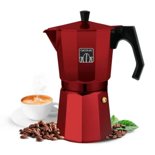 Cecotec Mokclassic 900 Cafetera Italiana para 9 Tazas - Aluminio Fundido - Apta para Gas, Electrica y Vitro - Facil de Limpiar - Valvula de Seguridad - Filtro de Acero Inoxidable - Color Roj