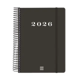 Finocam My Agenda de Espiral - Anual 2026 - Tapa Dura Antirayaduras - Formato E10 - 185x20x212mm - 1 Dia por Pagina - Color Negro