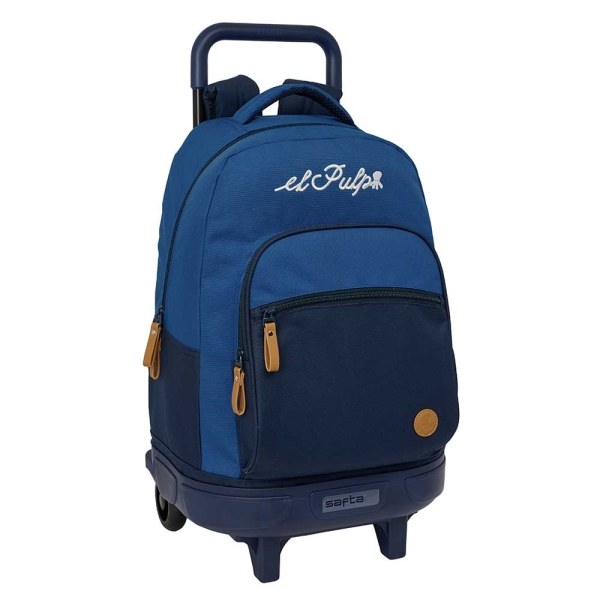 Safta el Pulpo Mochila con Carro - Extraible - 33L - Portabotellas - Tarjeta de Identificacion Personal - Cremallera con Doble Tirador - Asa de Mano - Bolsillo Frontal - 33x45x22cm - Color Azul Marino