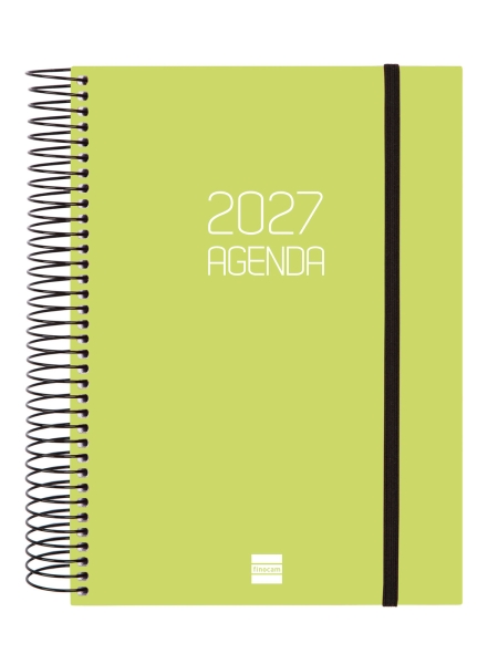Finocam Espiral Basics Opaque Agenda - Anual 2027 - 1 Dia por Pagina - Formato E10 - 155x212mm - Espiral - Tapa de Polipropileno - Esquinas Microperforadas - Papel de 70g/m2 - Color Lima