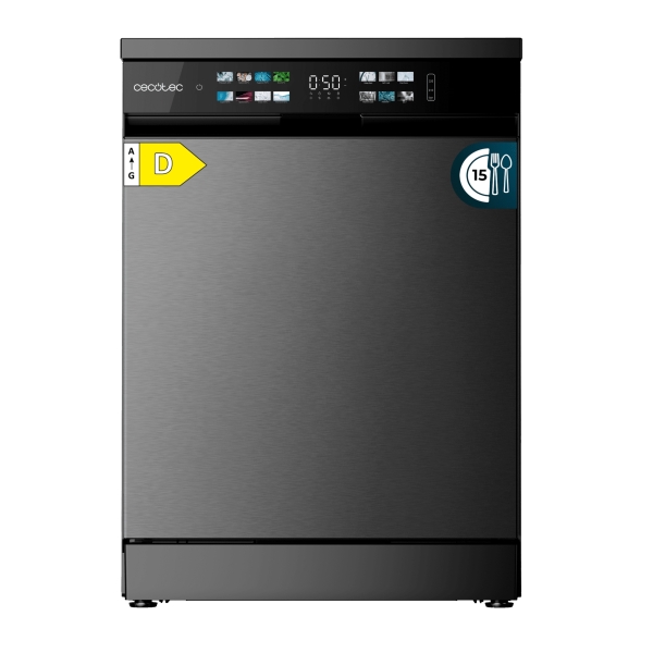 Cecotec Bolero Aguazero 6210 Dark D Lavavajillas de 60cm - 15 Cubiertos - Seguro Infantil - Pantalla XXL - 8 Programas - Inicio Programable - Funcion Media Carga - Color Gris Oscuro