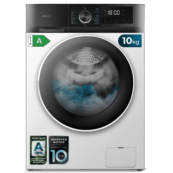 Cecotec Bolero DressCode 10500 Inverter A Lavadora de Carga Frontal - Capacidad 10kg - Velocidad 1400rpm - Seguro Infantil - Display LED - Motor Inverter - Inicio Programable - Color Blanco