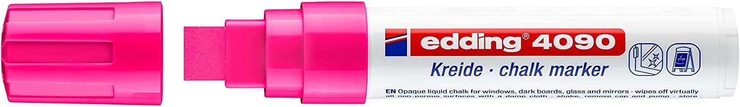 Edding 4090 Rotulador de Tiza Liquida - Punta Biselada - Trazo entre 4 y 15mm - Olor Neutro - Color Rosa Neon · Pack de 5 uds.