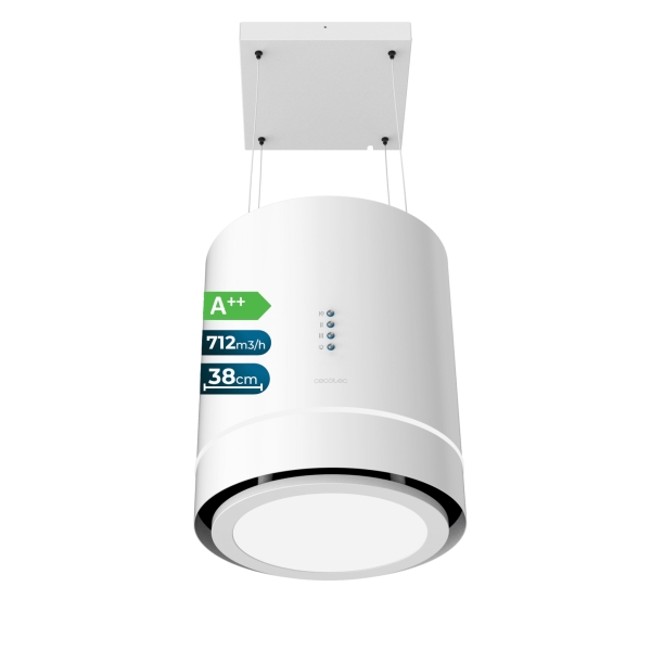 Cecotec Bolero Flux CRE 448000 White A++ Campana Extractora Colgante de 38cm - 210W - Succion 712m3/h - Luz LED - Incluye Accesorios - Kit de Montaje - Filtros de Carbono Incluidos - Color B
