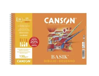 Canson Basik Bloc de Dibujo Espiral 20 Hojas A4+ 130g - Con Recuadro - Medidas 23x32.5cm - Color Blanco