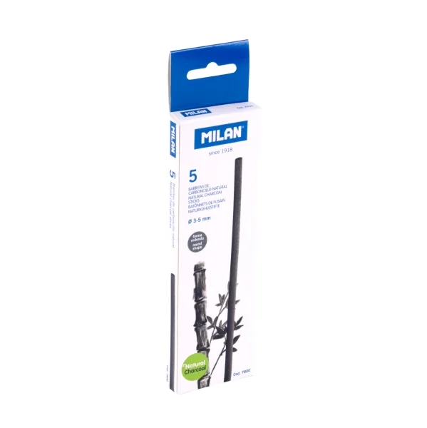 Milan Pack de 5 Barritas de Carboncillo - Natural - Redondo de 3-5mm - Color Negro