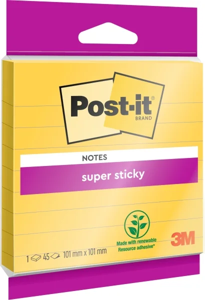 Post-It Super Sticky Bloc de 45 Notas Adhesivas Reposicionables - Forma Cuadrada - 101x101mm - Color Amarillo