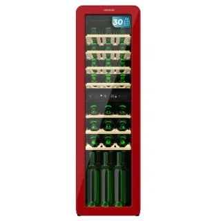 Cecotec Bolero GrandSommelier Origin Duo 30 Hit Red Vinoteca para 30 Botellas - Luz LED - Temperatura Regulable - Estilo Retro - Ventilador Interior - 120.5x36.6x47.6cm - Color Rojo