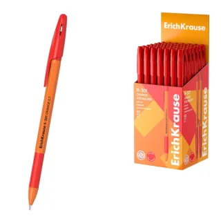 ErichKrause R-301 Stick and Grip Orange Boligrafo con Capuchon - Punta de 0.7mm - Cuerpo Opaco Naranja - Trazo 0.35mm - Zona de Agarre de Goma - Color Rojo · Pack de 50 uds.