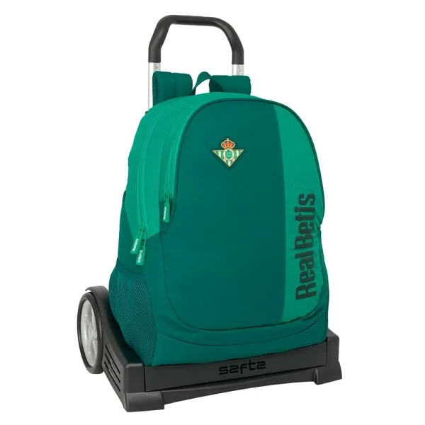Safta Real Betis Balompie Mochila con Carro - Tirador Doble - Hombreras Ergonomicas - Bolsillo Frontal - Mochila Extraible - Ruedas Antivibracion - Base Reforzada - 320x140x430mm - Color Verde